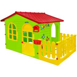 MOCHTOYS Dětský zahradní domeček s plotem a tabulí